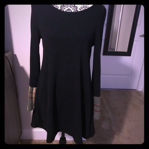 Black Long Sleeve Dress with Plaid cuffs